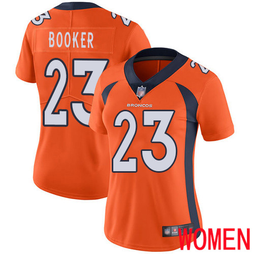 Women Denver Broncos 23 Devontae Booker Orange Team Color Vapor Untouchable Limited Player Football NFL Jersey